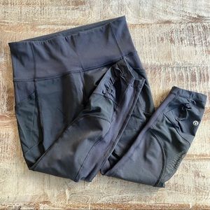 LULULEMON Black Mesh leg side pocket crops size 8